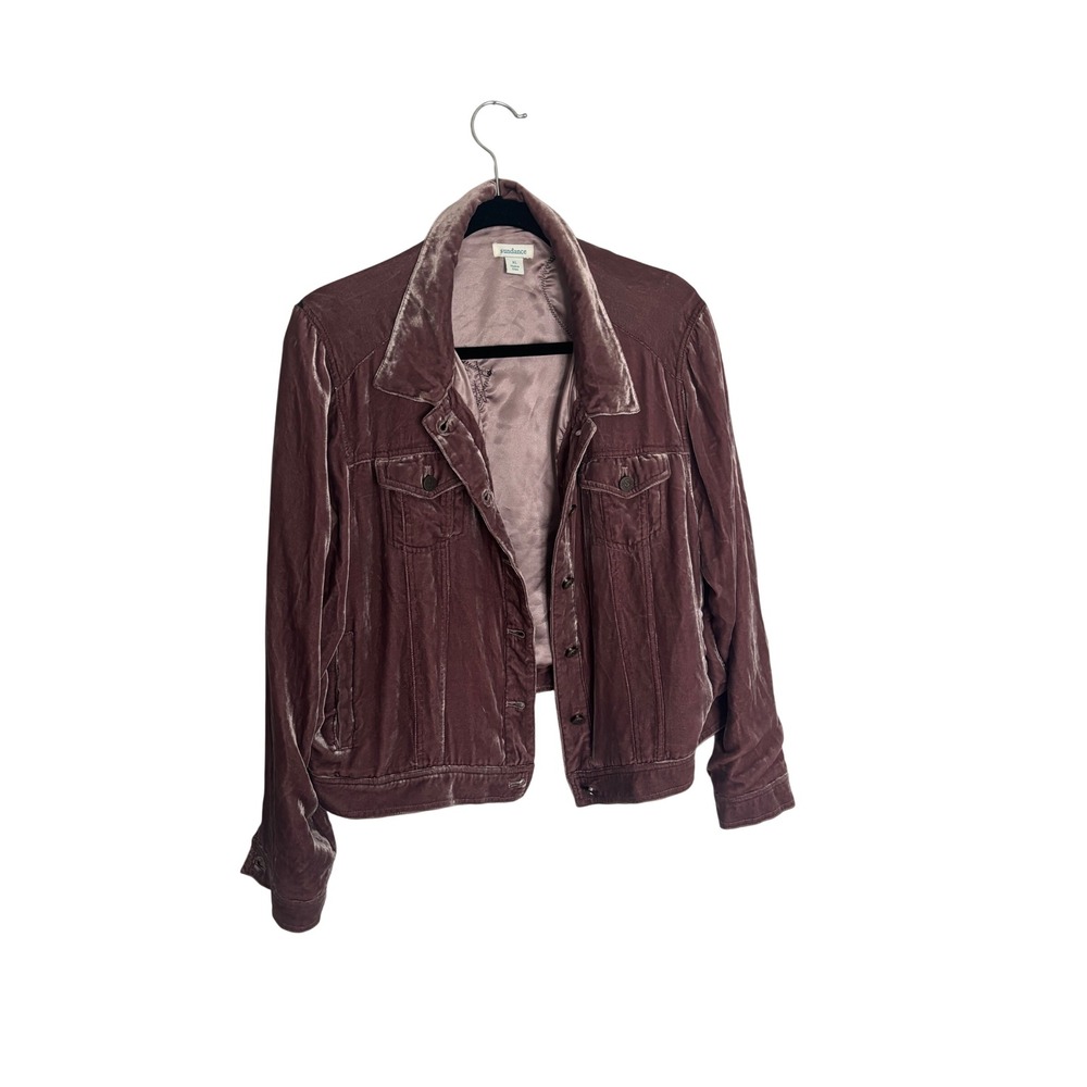 Sundance Mauve Velvet Trucker Jacket Patchwork Heart Lace Plum Womens XL boho